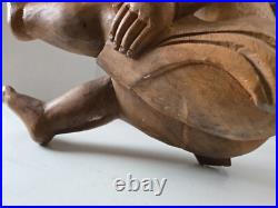 Vintage Hand Carved Wood Cherub Angel Putti Sitting Sculpture Folk Art Large 15