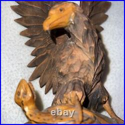 Vintage Hand Carved Wood Eagle And Snake Statue Very Detailed
