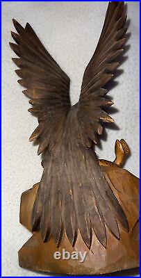 Vintage Hand Carved Wood Eagle And Snake Statue Very Detailed