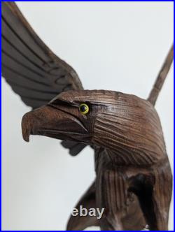 Vintage Hand Carved Wood Eagle Sculpture Flying Bird Folk Art Statue 12