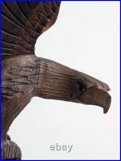 Vintage Hand Carved Wood Eagle Sculpture Flying Bird Folk Art Statue 12