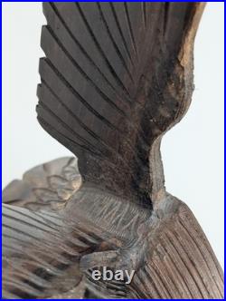 Vintage Hand Carved Wood Eagle Sculpture Flying Bird Folk Art Statue 12