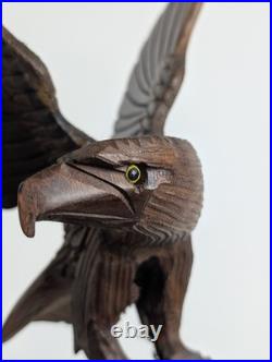 Vintage Hand Carved Wood Eagle Sculpture Flying Bird Folk Art Statue 12