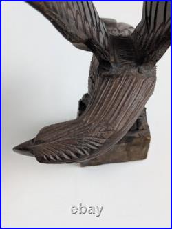 Vintage Hand Carved Wood Eagle Sculpture Flying Bird Folk Art Statue 12