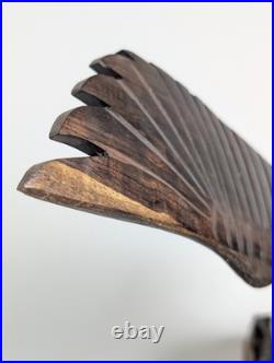 Vintage Hand Carved Wood Eagle Sculpture Flying Bird Folk Art Statue 12