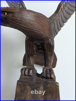 Vintage Hand Carved Wood Eagle Sculpture Flying Bird Folk Art Statue 12