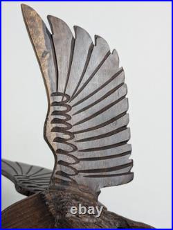 Vintage Hand Carved Wood Eagle Sculpture Flying Bird Folk Art Statue 12