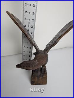 Vintage Hand Carved Wood Eagle Sculpture Flying Bird Folk Art Statue 12