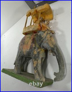 Vintage Hand Carved Wood Elephant Howdah Folk Art Sculpture India Primitive