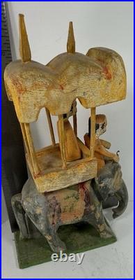 Vintage Hand Carved Wood Elephant Howdah Folk Art Sculpture India Primitive