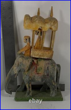Vintage Hand Carved Wood Elephant Howdah Folk Art Sculpture India Primitive