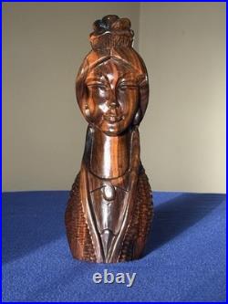 Vintage Hand Carved Wood Female Bust Sculpture Modernist MCM Decor
