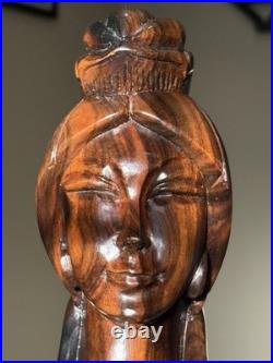 Vintage Hand Carved Wood Female Bust Sculpture Modernist MCM Decor