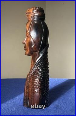 Vintage Hand Carved Wood Female Bust Sculpture Modernist MCM Decor
