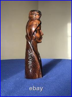 Vintage Hand Carved Wood Female Bust Sculpture Modernist MCM Decor