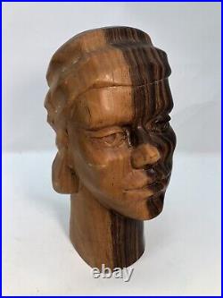 Vintage Hand Carved Wood Head Bust Sculpture Art Solid Wood Wall Mount