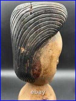 Vintage Hand Carved Wood Head Totem Pole Primitive Art African Sculpture Figure