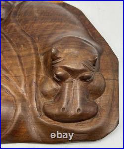 Vintage Hand Carved Wood Hippopotamus Family Sculpture African Art