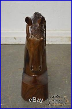 Vintage Hand Carved Wood Horse Head Sculpture SM Poleski