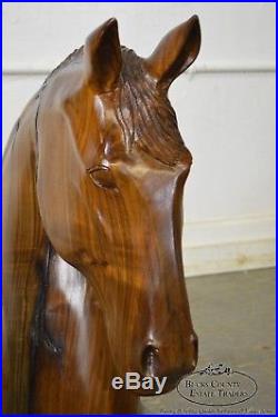 Vintage Hand Carved Wood Horse Head Sculpture SM Poleski