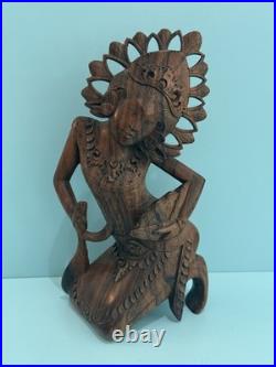 Vintage Hand Carved Wood Indonesian Bali Fan Janger Dancer Sculpture