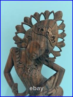 Vintage Hand Carved Wood Indonesian Bali Fan Janger Dancer Sculpture