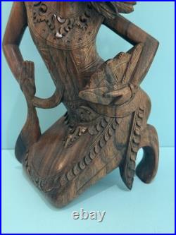 Vintage Hand Carved Wood Indonesian Bali Fan Janger Dancer Sculpture