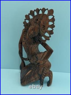 Vintage Hand Carved Wood Indonesian Bali Fan Janger Dancer Sculpture