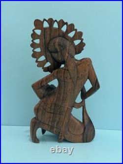 Vintage Hand Carved Wood Indonesian Bali Fan Janger Dancer Sculpture