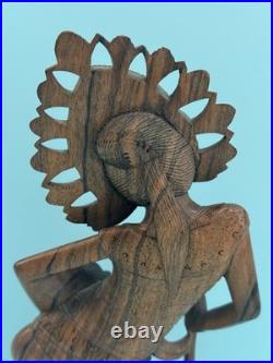 Vintage Hand Carved Wood Indonesian Bali Fan Janger Dancer Sculpture