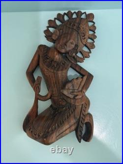 Vintage Hand Carved Wood Indonesian Bali Fan Janger Dancer Sculpture