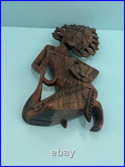 Vintage Hand Carved Wood Indonesian Bali Fan Janger Dancer Sculpture