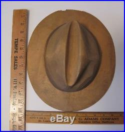 Vintage Hand Carved Wood Life Size Men's Fedora Hat Unusual Sculpture