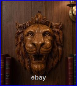Vintage Hand Carved Wood Lion Head Wall Hanging Art Sculpture Decor