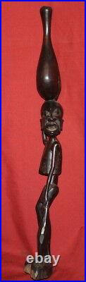 Vintage Hand Carved Wood Man With Fish Statuette