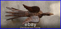Vintage Hand Carved Wood Peacock Sculpture Handcrafted Bird Figurine Jewel Eyes