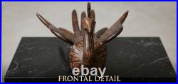 Vintage Hand Carved Wood Peacock Sculpture Handcrafted Bird Figurine Jewel Eyes