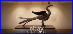 Vintage Hand Carved Wood Peacock Sculpture Handcrafted Bird Figurine Jewel Eyes