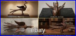 Vintage Hand Carved Wood Peacock Sculpture Handcrafted Bird Figurine Jewel Eyes