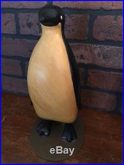 Vintage Hand Carved Wood Penguin Folk Art Sculpture Brass Base
