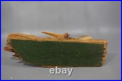 Vintage Hand Carved Wood Pheasant Pair Sculpture Folk Art Driftwood Base