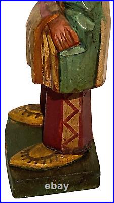Vintage Hand Carved Wood Polychrome Native American Figure Portrait Sculpture
