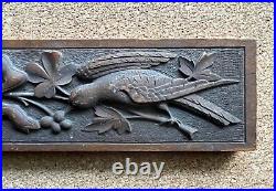 Vintage Hand Carved Wood Relief Panel Birds Clover Bow
