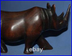 Vintage Hand Carved Wood Rhinoceros Statuette