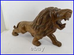 Vintage Hand-Carved Wood Roaring Lion Sculpture Statue Figure statue
