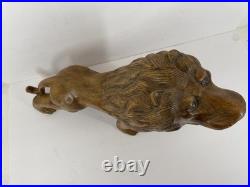 Vintage Hand-Carved Wood Roaring Lion Sculpture Statue Figure statue