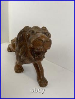 Vintage Hand-Carved Wood Roaring Lion Sculpture Statue Figure statue