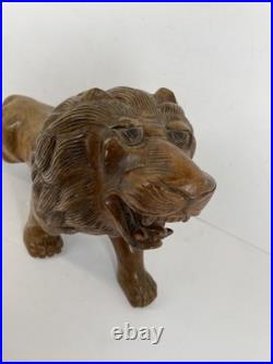 Vintage Hand-Carved Wood Roaring Lion Sculpture Statue Figure statue