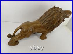 Vintage Hand-Carved Wood Roaring Lion Sculpture Statue Figure statue