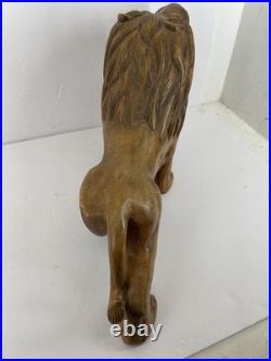 Vintage Hand-Carved Wood Roaring Lion Sculpture Statue Figure statue